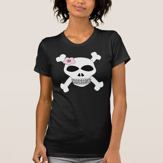 Camiseta Crânio e Crossbones sorrir forçadamente da lata (Frente)
