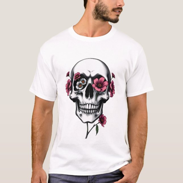 Camiseta Cranio e Flores: Florada Eterna (Frente)