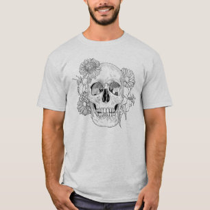 Camiseta Crânio e flores inspirados