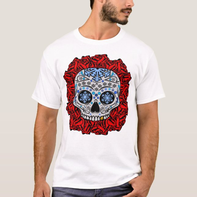 Camiseta Crânio e rosas do açúcar (Frente)