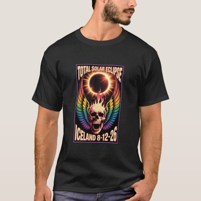 Camiseta Crânio Eclipse Islândia 2026 Noite Solar  (Frente)