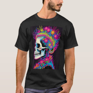 Camiseta Crânio Edgado da Fusão Floral com Desenho de Cores