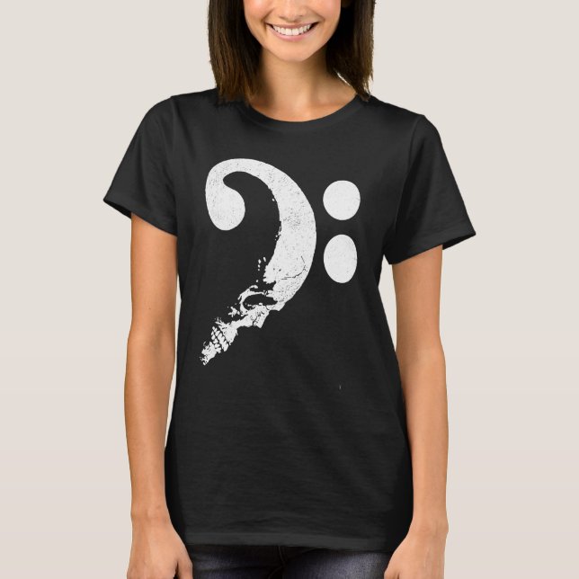 Camiseta Crânio em forma de apoio à Guitarista Bass Clef Mu (Frente)