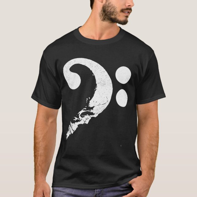 Camiseta Crânio em forma de apoio à Guitarista Bass Clef Mu (Frente)