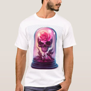 Camiseta Crânio em Vidro de Rosa