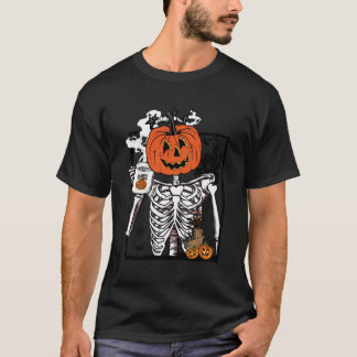 Camiseta Crânio Engraçado Copos de Café Retro Pumpkin Hal