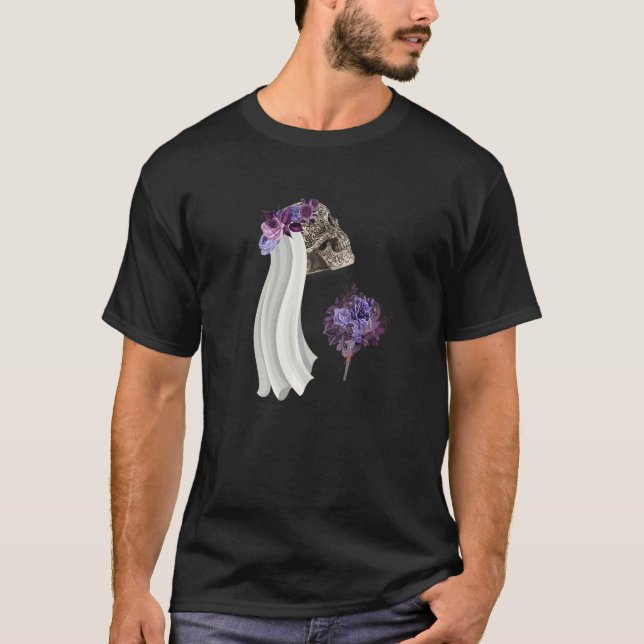 Camiseta Crânio Estético Com Flores Em Gótico De Grunge Sua (Frente)