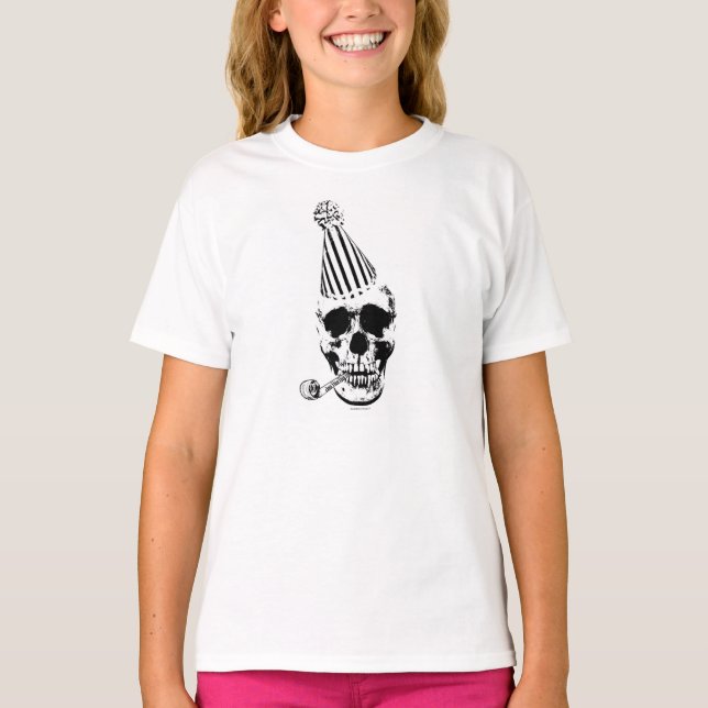 Camiseta Crânio feliz da festa de aniversário (Frente)