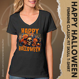 Camiseta Crânio Feliz Dia das Bruxas