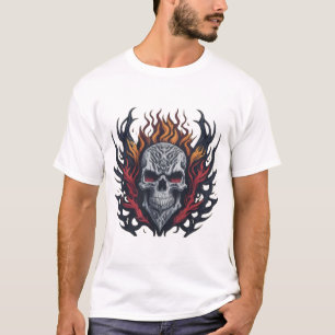 Camiseta : Crânio flameado com Design tribal