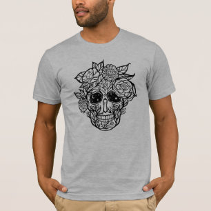 Camiseta Crânio floral corajoso do açúcar da linha preto