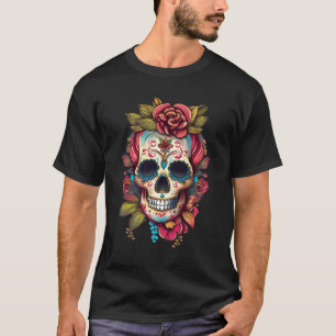 Camiseta Crânio Floral de Açúcar Día de los Muertos