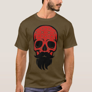 Camiseta Crânio Floral de Barba com Barba e bigode F