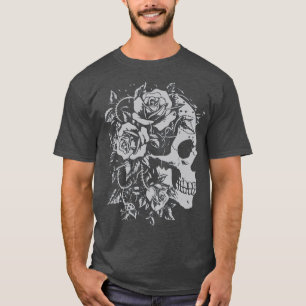 Camiseta crânio floral gótico