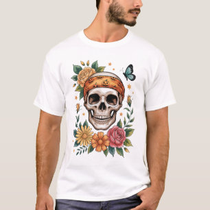 Camiseta Crânio Floral Halloween Assustador
