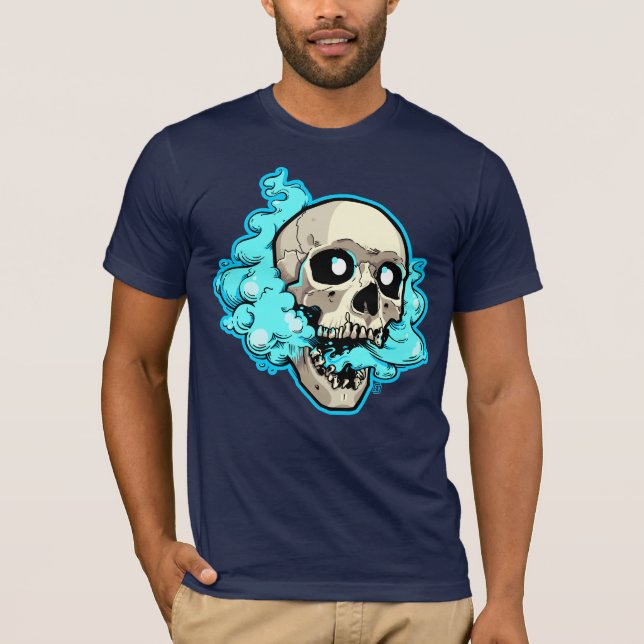 Camiseta Crânio flutuante com fumaça azul giratória (Frente)