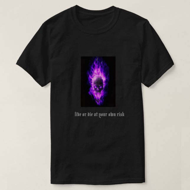 camiseta crânio fúria flamejante roxa (Frente do Design)