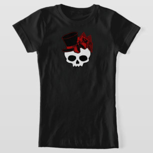 Camiseta Crânio Gelado Com Rosa Vermelho De Chapéu Superior