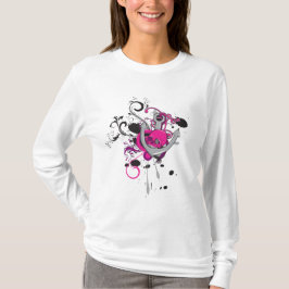 Camiseta crânio gótico rosa e design de arte vetorial de ân