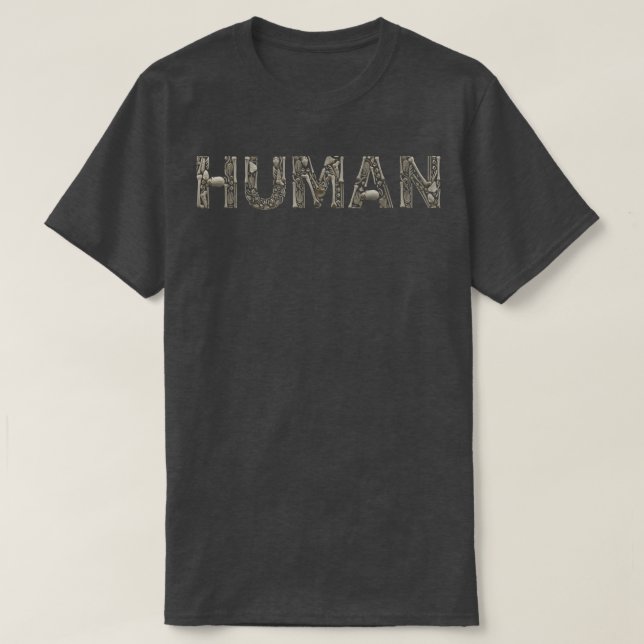 Camiseta Crânio humano e ossos - Esqueleto do Gótico - Letr (Frente do Design)