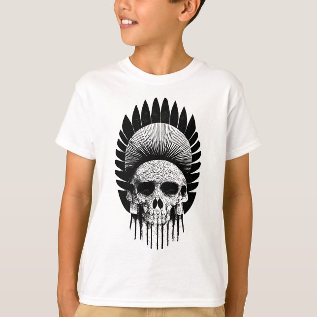 Camiseta Crânio Índio Negro E Branco (Frente)