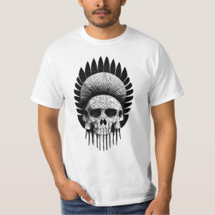 Camiseta Crânio Índio Negro E Branco