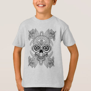 Camiseta Crânio inspirado nas flores
