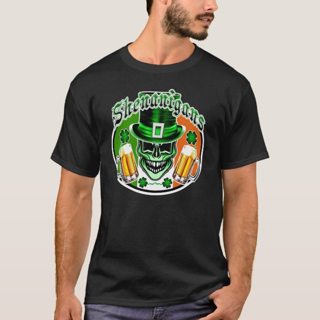 Camiseta Crânio irlandês verde do Leprechaun: Shenanigans 1 (Frente)