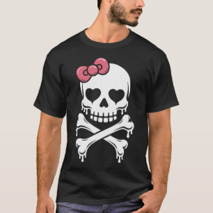 Camiseta Crânio Laço Rosa Pingando Halloween