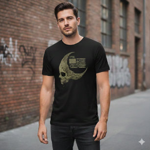 Camiseta Crânio Lua Crescente Bandeira Americana 1