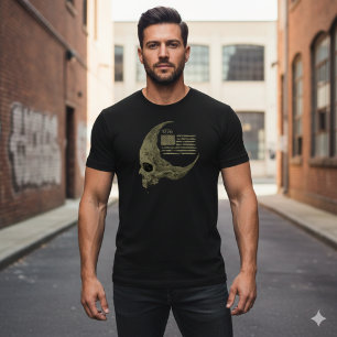 Camiseta Crânio Lua Crescente Bandeira Americana 1