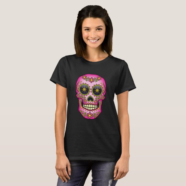 Camiseta Crânio Magenta Floral (Frente Completa)