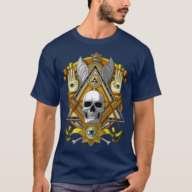 Camiseta Crânio Masônico Freemason Illuminati Esotera (Frente)