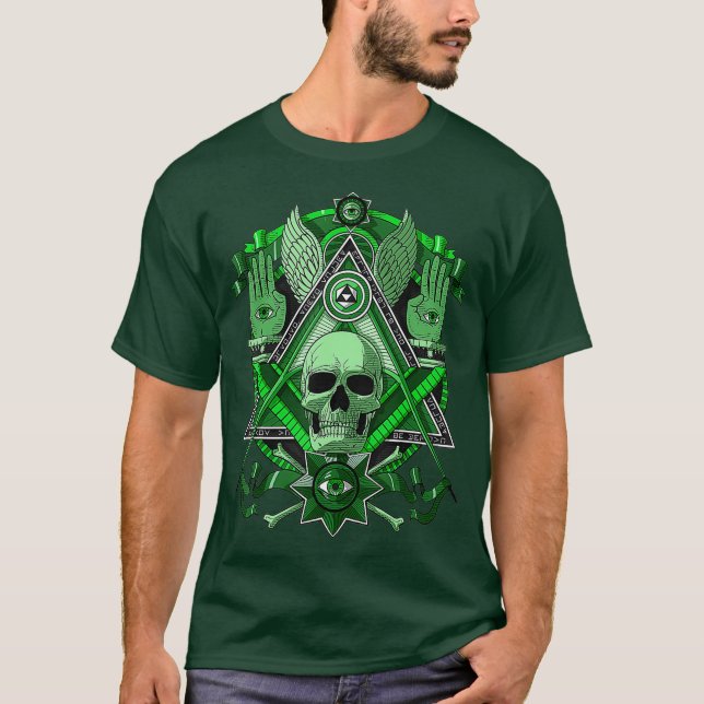 Camiseta Crânio Masônico Illuminati Olho Freemason Esotera (Frente)