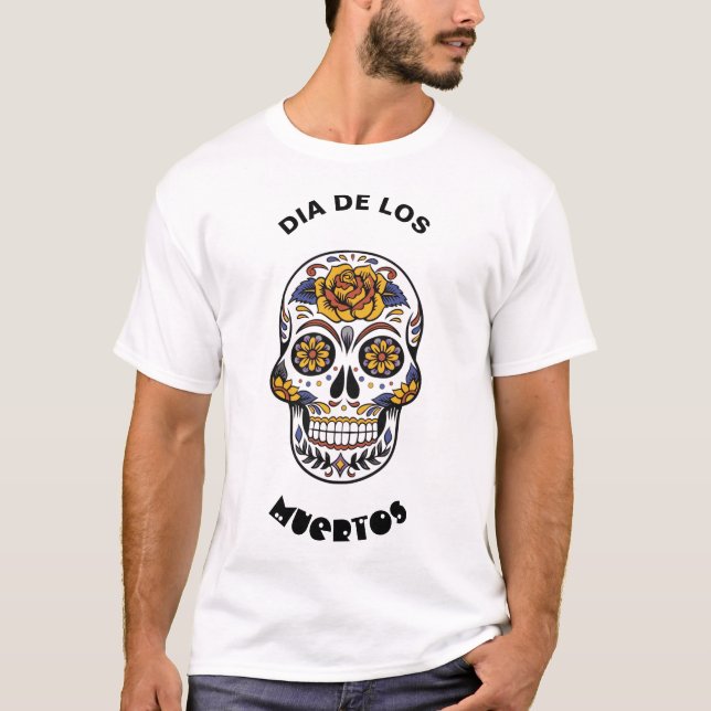 Camiseta Crânio mexicano do Muertos Halloween (Frente)