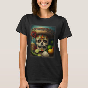 Camiseta Crânio Mexicano Tequila Sombrero Cinco De Mayo