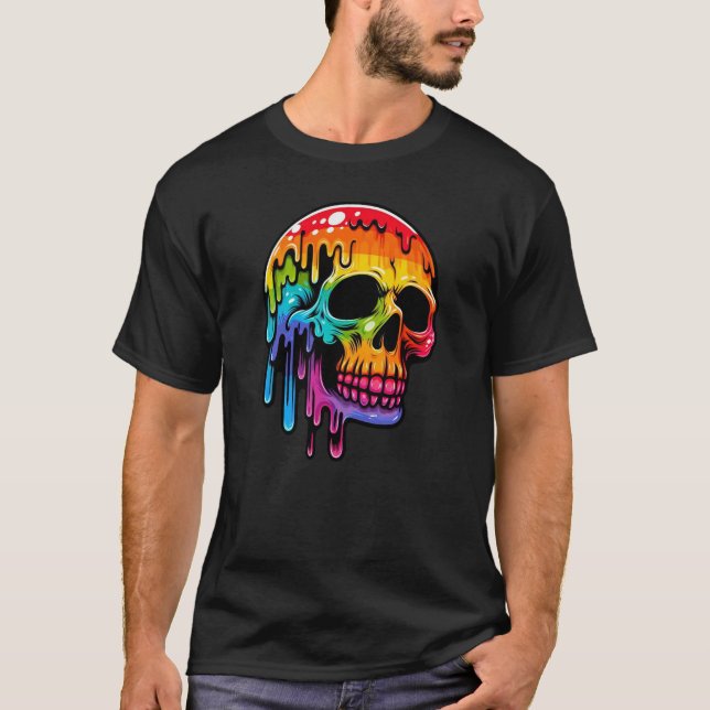Camiseta Crânio multicolorido vibrante (Frente)