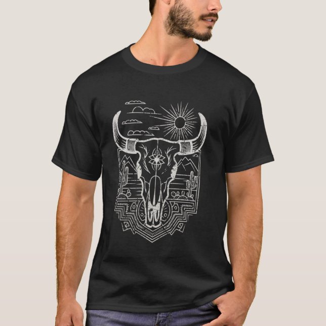 Camiseta Crânio Ocidental, Cena do Deserto, Crânio (Frente)