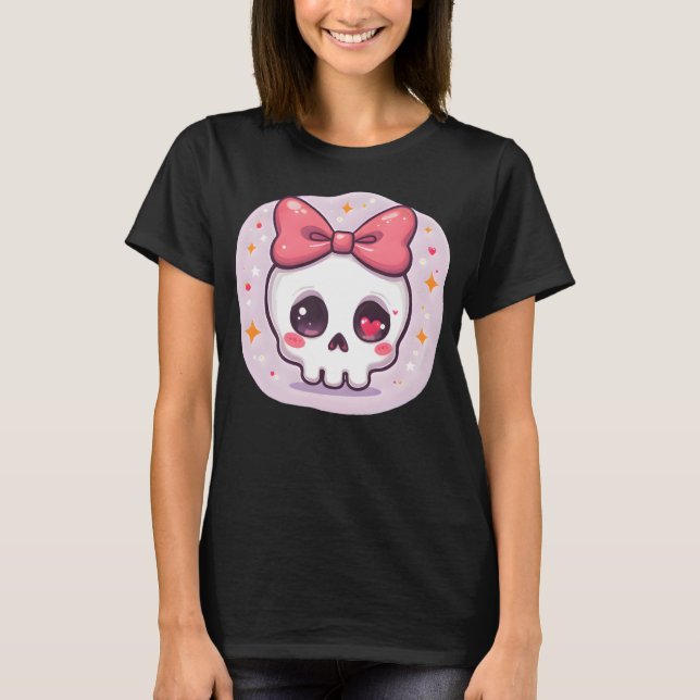 Camiseta Cranio Pastel Goth com Laço (Frente)