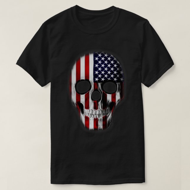 Camiseta Crânio Patriótico Americano (Frente do Design)