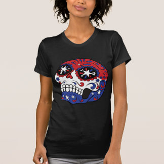 Camiseta Crânio patriótico azul branco vermelho do açúcar