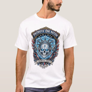 Camiseta Crânio Patriótico Ciber Liberdade Ciberpunk Futuro