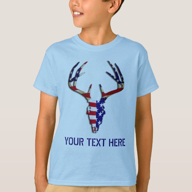 Camiseta Crânio patriótico da caça dos cervos (Frente)