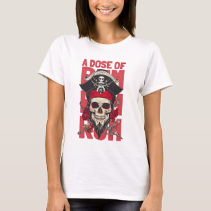 Camiseta cranio pirata com a frase uma dose de rum