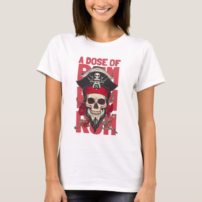 Camiseta cranio pirata com a frase uma dose de rum (Frente)