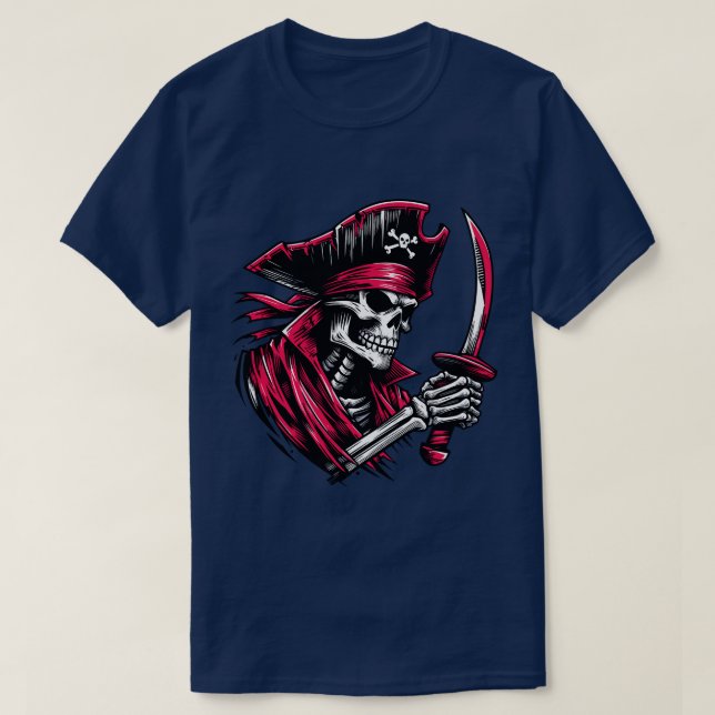 Camiseta Crânio Pirata com Cutlass (Frente do Design)