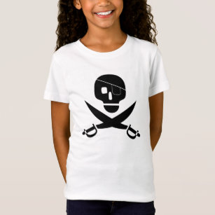 Camiseta Crânio Pirata Preto com Patch de Olho e Espadas Cr