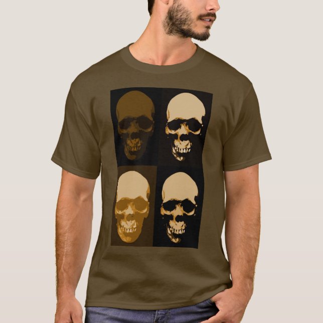 Camiseta Crânio Pop de Arte Castanha e Na moda (Frente)