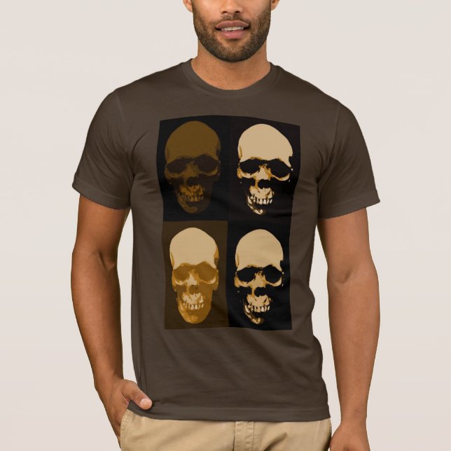 Camiseta Crânio Pop de Arte Castanha e Na moda (Frente)