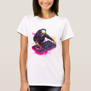 Camiseta Crânio Rave � Esqueleto de Festa EDM DJ